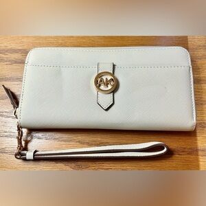 Anne Klein Cream Wristlet Clutch with Gold Accent
